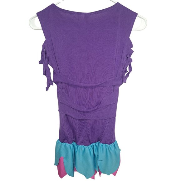 Girls XL (14/16) Purple Cut Out Back Rainbow Print Dress with Ruffle Hem - Picture 2 of 5